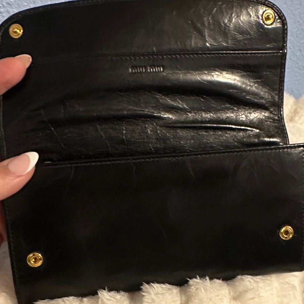 Miu Miu Black Leather Wallet with Gold Accent - Picture 8 of 10